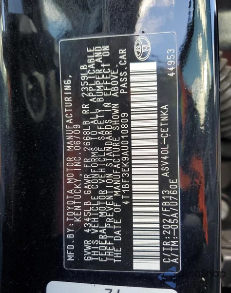 2010 Toyota Camry Base из США, поврежденный, VIN 4T1BF3EK9AU010809